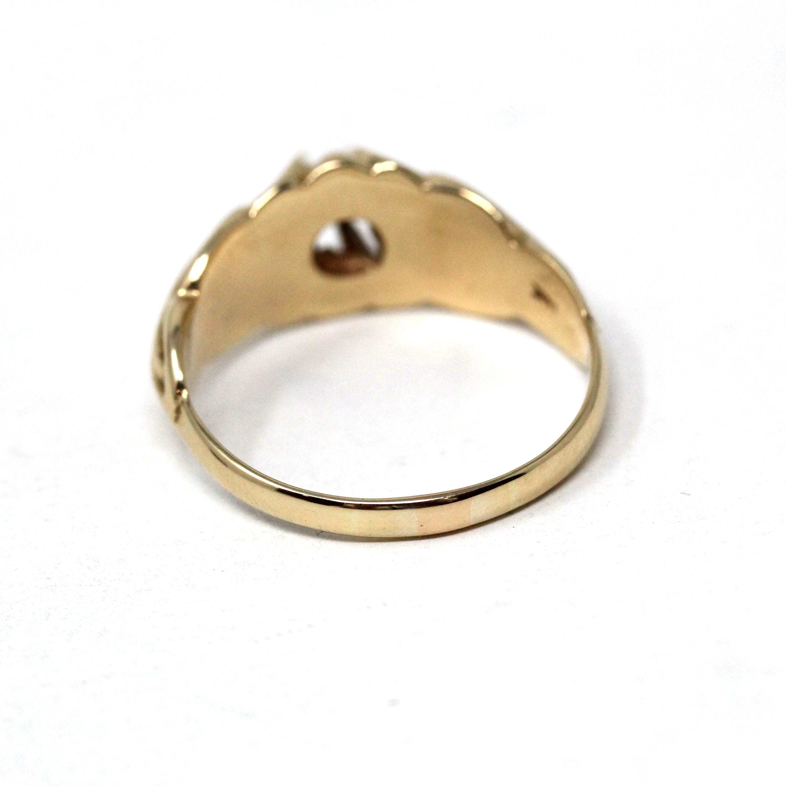 Edwardian Diamond Ring - Antique 14k Yellow Gold Natural Gemstone - Vintage 1900s Size 10 1/2 Belcher Men's Unisex Fine Engagement Jewelry