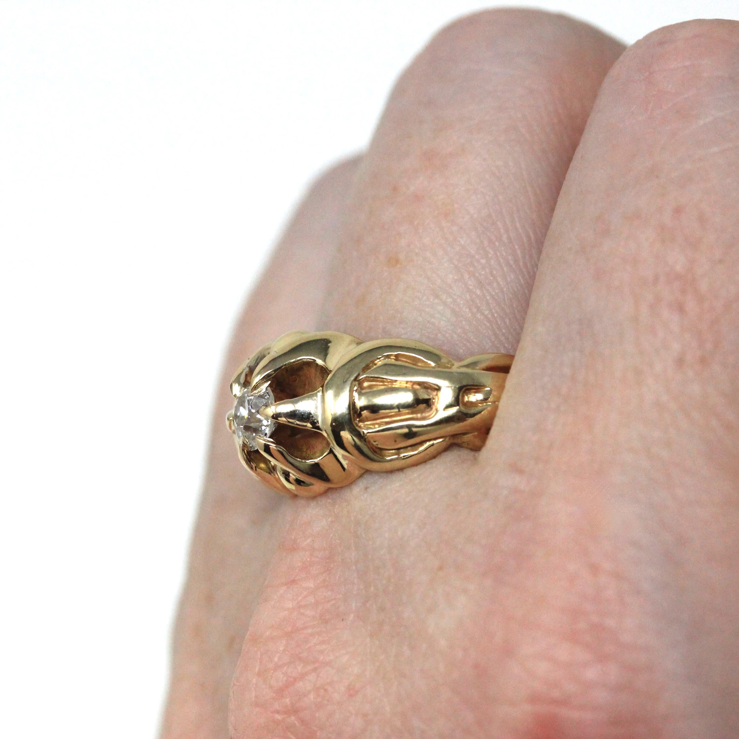 Edwardian Diamond Ring - Antique 14k Yellow Gold Natural Gemstone - Vintage 1900s Size 10 1/2 Belcher Men's Unisex Fine Engagement Jewelry
