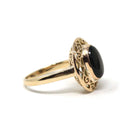 Black Star Sapphire Ring - Retro 14k Yellow Gold Natural Asterism Gemstone - Vintage Circa 1970s Era Size 6 Solitaire Celestial Fine Jewelry