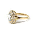 Aquamarine Halo Ring - Modern 14k Yellow Gold Natural Diamonds Accents - Estate 1990s Size 7 1/4 March Birthstone Fine Statement Jewelry