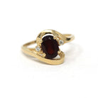 Modern Garnet Ring - Estate 14k Yellow Gold Oval Cut Red Gem & Diamond Bypass - Circa 2000s Era Size 4 1/2 January Birthstone Fine Jewelry
