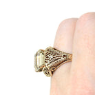 Modern Citrine Ring - Estate 10k Yellow Gold Natural Yellow Quartz Gemstone - Circa 2000s Size 6 3/4 Filigree Art Deco Style Fine Jewelry