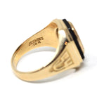 Onyx Signet Ring - Mid Century 10k Yellow Gold Natural Black Chalcedony Gem - Dated 1954 Size 8 Evening High School of Baltimore Owl Jewelry