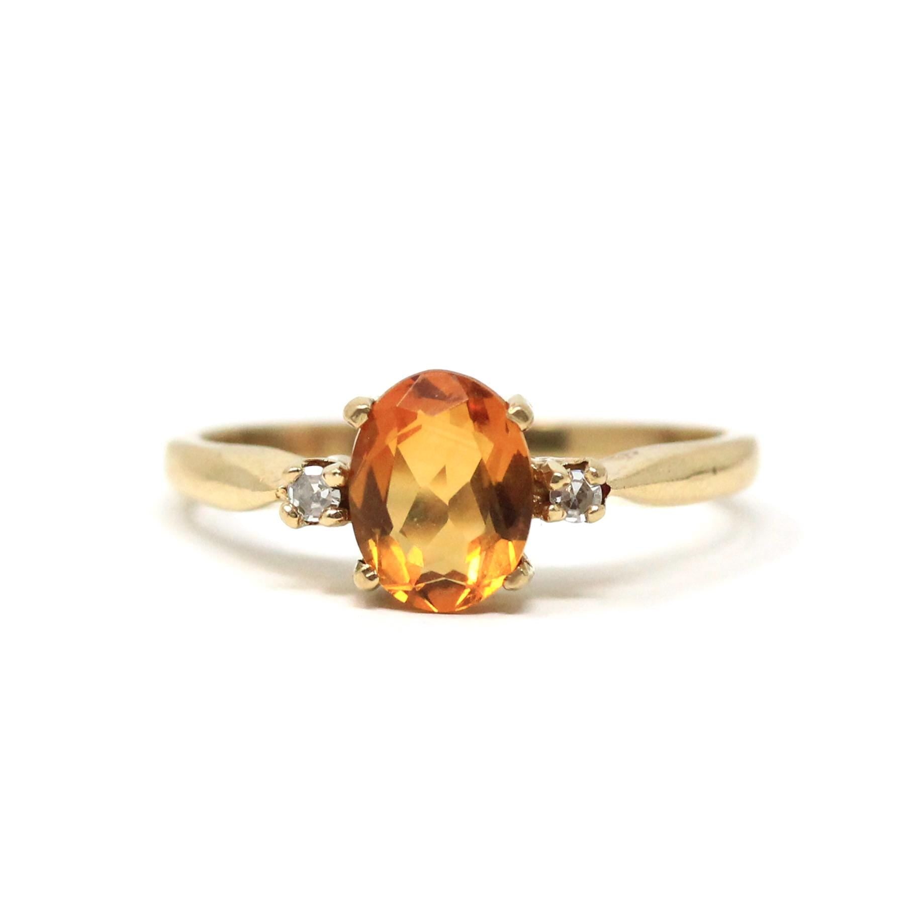 Citrine & Diamond Ring - Estate 10k Yellow Gold Oval Faceted 1.13 CT Gem - Circa 1990s Era Size 8.25 November Birthstone Fine Accent Jewelry
