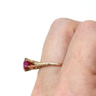 Vintage Solitaire Ring - Art Deco 10k Yellow Gold Created Pink Red Ruby - Circa 1930s Era Size 5 1/2 July Birthstone Fine Engraved Jewelry