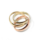 Rolling Trinity Ring - Vintage 9k Yellow Rose & White Gold Three Interlocking Bands - Modern Estate 1988 Size 3 1/4 Multi Tone Fine Jewelry