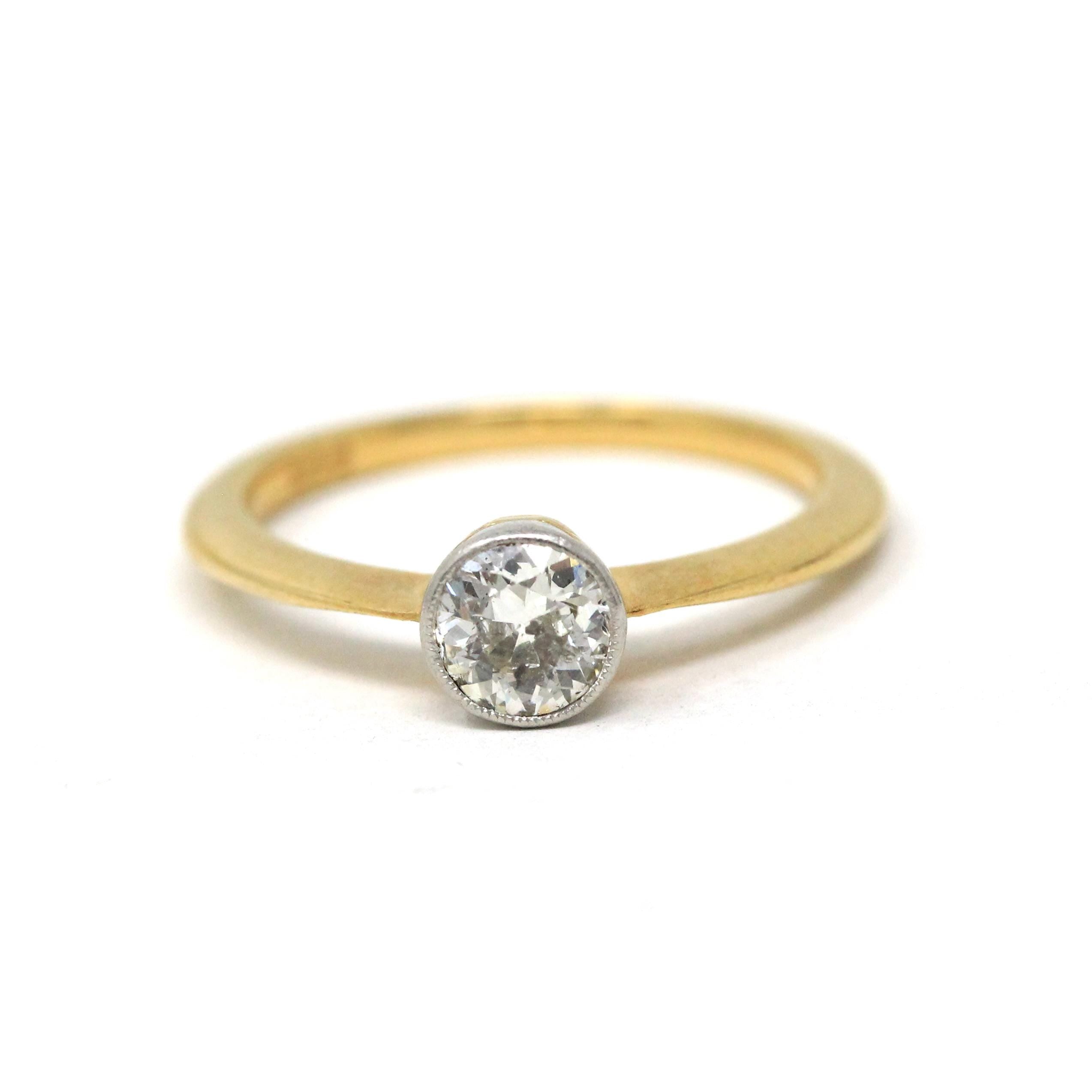 Edwardian Diamond Ring - Antique 18k Yellow Gold & Platinum Natural Old European Cut - Circa 1900s Size 5 1/4 Fine Bridal Engagement Jewelry