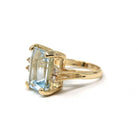 Estate Aquamarine Ring - Modern 14k Yellow Gold Natural Emerald Cut Gem & Diamond Accents - Circa 2000s Size 5 3/4 Fine Statement Jewelry