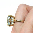 Estate Aquamarine Ring - Modern 14k Yellow Gold Natural Emerald Cut Gem & Diamond Accents - Circa 2000s Size 5 3/4 Fine Statement Jewelry