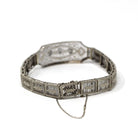 Art Deco Diamond Bracelet - Vintage 10k White Gold Filigree Natural .10 CTW Gemstones - Circa 1930s Era Wedding Filigree Panels Fine Jewelry
