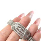 Art Deco Diamond Bracelet - Vintage 10k White Gold Filigree Natural .10 CTW Gemstones - Circa 1930s Era Wedding Filigree Panels Fine Jewelry