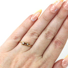 Diamond Bypass Ring - Mid Century 14k Yellow Gold Natural .08 CTW Old European Cut Two Stone Band - Circa 50s Size 5.25 Fine Bridal Jewelry