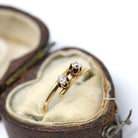 Diamond Bypass Ring - Mid Century 14k Yellow Gold Natural .08 CTW Old European Cut Two Stone Band - Circa 50s Size 5.25 Fine Bridal Jewelry