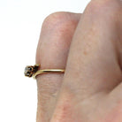 Diamond Bypass Ring - Mid Century 14k Yellow Gold Natural .08 CTW Old European Cut Two Stone Band - Circa 50s Size 5.25 Fine Bridal Jewelry