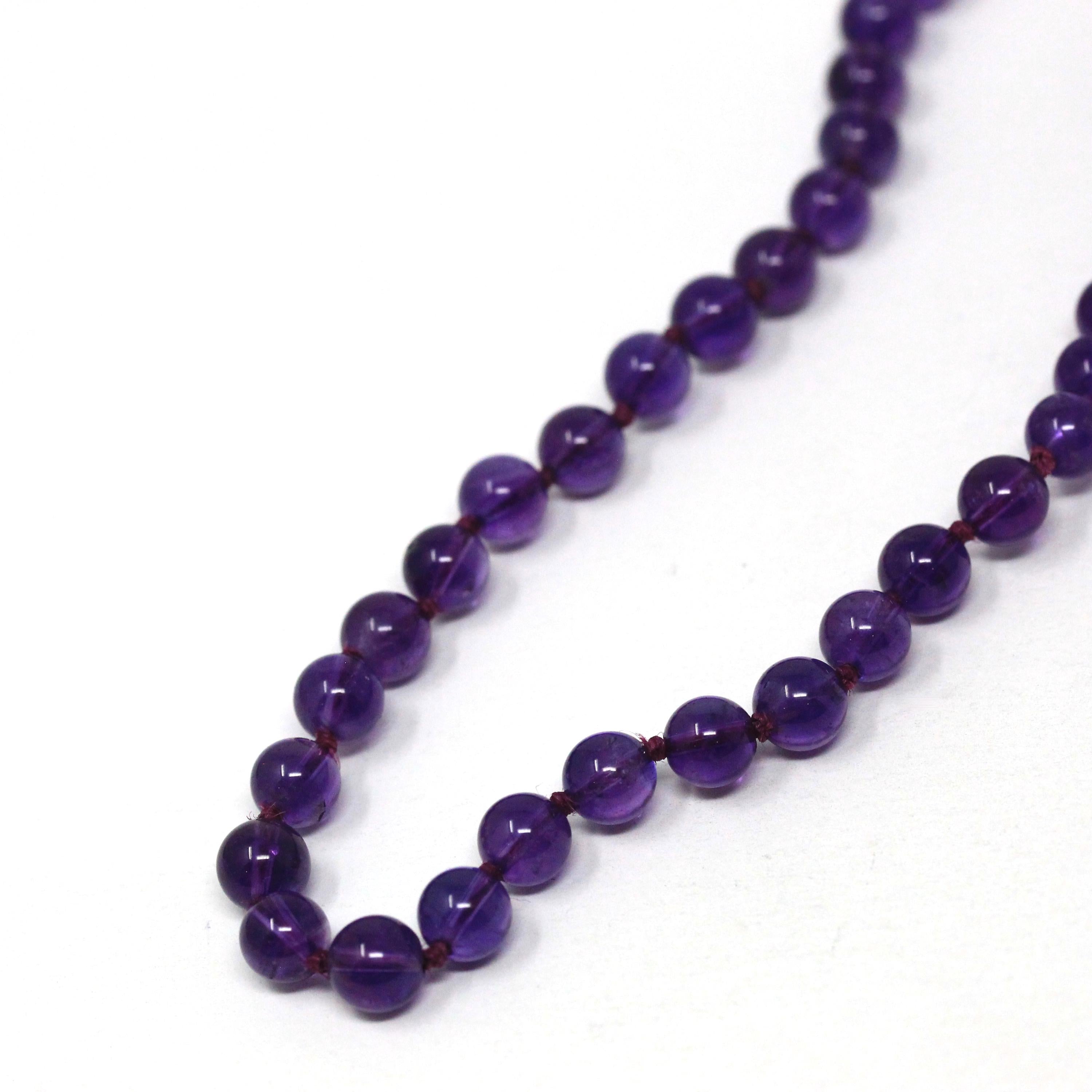 Vintage Amethyst Necklace - Retro Era 14k Yellow Gold Genuine
