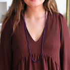 Vintage Amethyst Necklace - Retro Era 14k Yellow Gold Genuine Natural Purple Bead Chain - Circa 1960s Round Fish Hook Clasp Fine 60s Jewelry