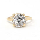 Created Spinel Ring - Mid Century 10k White Gold Round Faceted White Gem - Vintage Circa 1940s Size 6.5 Statement Fine August Birth Jewelry