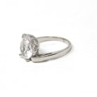 Created Spinel Ring - Retro 10k White Gold Oval Faceted White Stone - Vintage Circa 1960s Era Size 5 3/4 Fine Simulated Diamond Jewelry