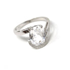 Created Spinel Ring - Retro 10k White Gold Oval Faceted White Stone - Vintage Circa 1960s Era Size 5 3/4 Fine Simulated Diamond Jewelry