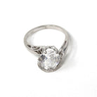 Created Spinel Ring - Retro 10k White Gold Oval Faceted White Stone - Vintage Circa 1960s Era Size 5 3/4 Fine Simulated Diamond Jewelry