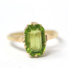 Natural Peridot Ring - Edwardian 14k Yellow Gold 1.24 CT Green Gemstone - Antique Circa 1910s Era Size 6 1/4 August Birthstone Fine Jewelry
