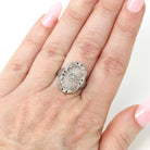 Rock Crystal Quartz Ring - Art Deco 14k White Gold Genuine Diamond Gemstone - Vintage Circa 1930 Size 6 3/4 Filigree Floral Fine 30s Jewelry