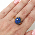 Dark Gray Opal Ring - Estate 18k Yellow Gold Oval Cabochon Cut 3.45 CT Gem - Modern Circa 1990s Size 7 3/4 October Birthstone Fine Jewelry