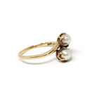 Cultured Pearl Ring - Mid Century 10k Yellow Gold Toi Et Moi Two Gem Bypass - Vintage Circa 1940s Size 6 3/4 June Birthstone B&F Jewelry