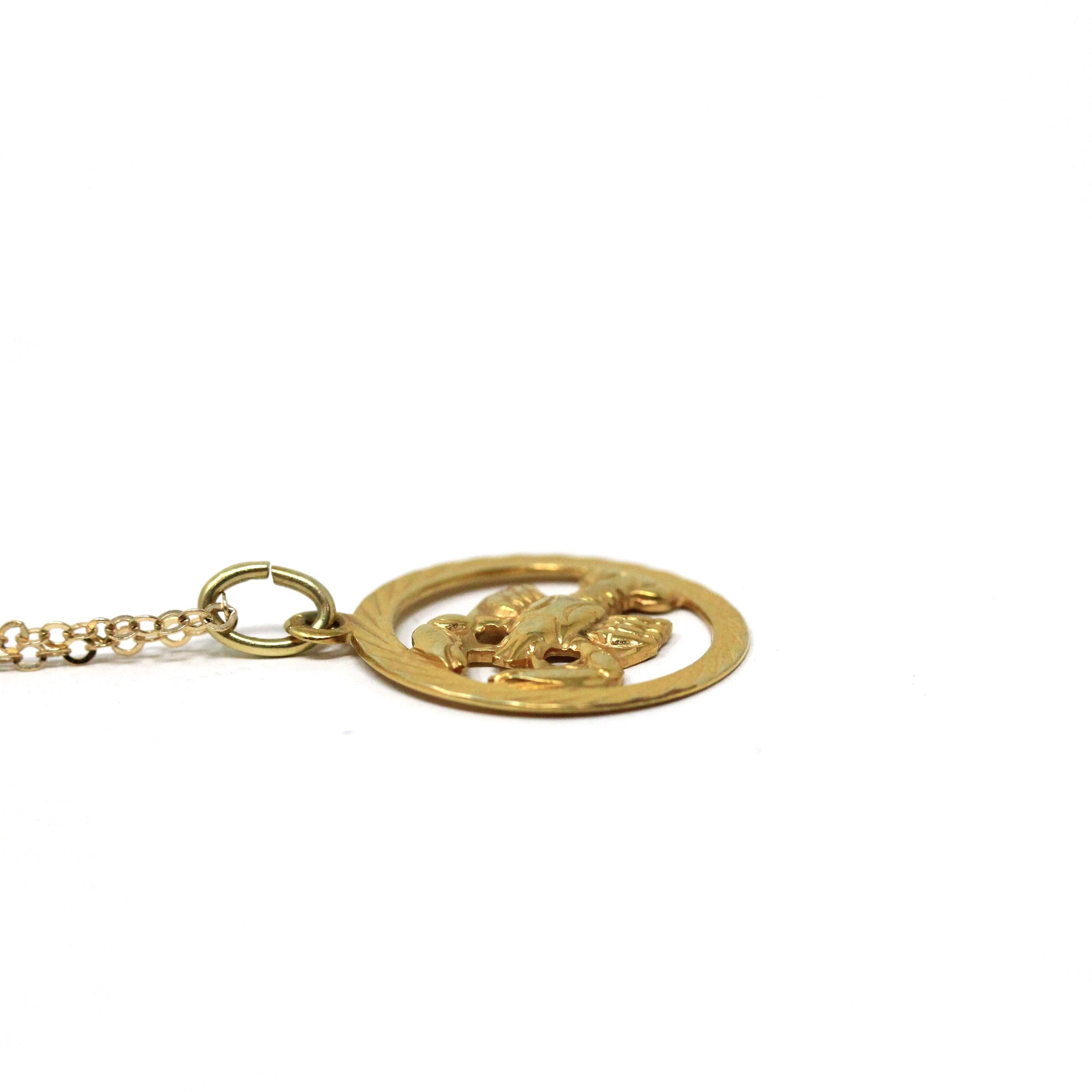 Modern Lobster Charm - Detailed 14k Yellow Gold Marine Crustacean Pendant Dainty Necklace - Circa 2000's Era Aquatic Beach Sea Fine Jewelry