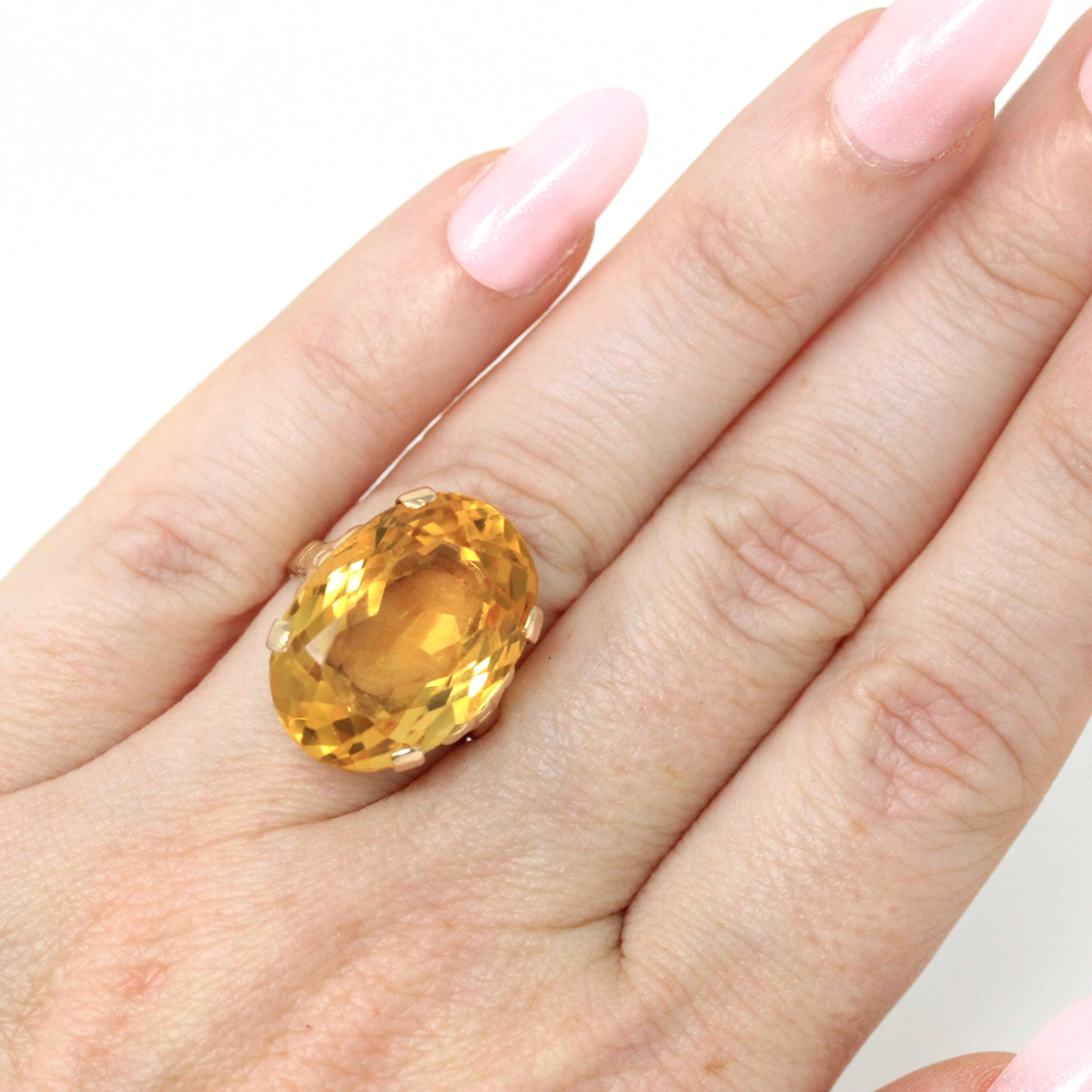 Natural Citrine Ring - Mid Century 14k Yellow Gold Oval Faceted Gemstone - Vintage Circa 1940s Era Size 5 November Birthstone Fine Jewelry