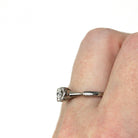 Mid Century Ring - Vintage 18k White Gold Solitaire Diamond Engagement - Circa 1950s Era Size 7 1/4 Illusion Head Fine Statement Jewelry