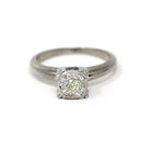 Illusion Halo Ring - Vintage 14k White Gold Natural Diamond Cluster Engagement - Mid Century Circa 1950s Era Size 5 1/4 Fine Bridal Jewelry