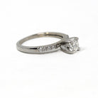 Diamond Engagement Ring - Modern 14k White Gold Natural Round Brilliant Cut Gems - Vintage Estate Era Size 5 Bridal Fine Statement Jewelry