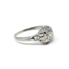 Vintage Diamond Ring - Art Deco 18k White Gold Natural Old European Solitaire Engagement - Circa 1930s Era Size 7 1/4 Filigree Fine Jewelry