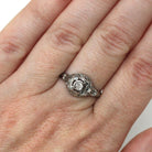 Vintage Diamond Ring - Art Deco 18k White Gold Natural Old European Solitaire Engagement - Circa 1930s Era Size 7 1/4 Filigree Fine Jewelry