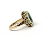 Created Spinel Ring - Modern 10k Yellow Gold Faceted Green Oval Gemstone - Estate Circa 2000's Era Size 4 3/4 August Birthstone Fine Jewelry