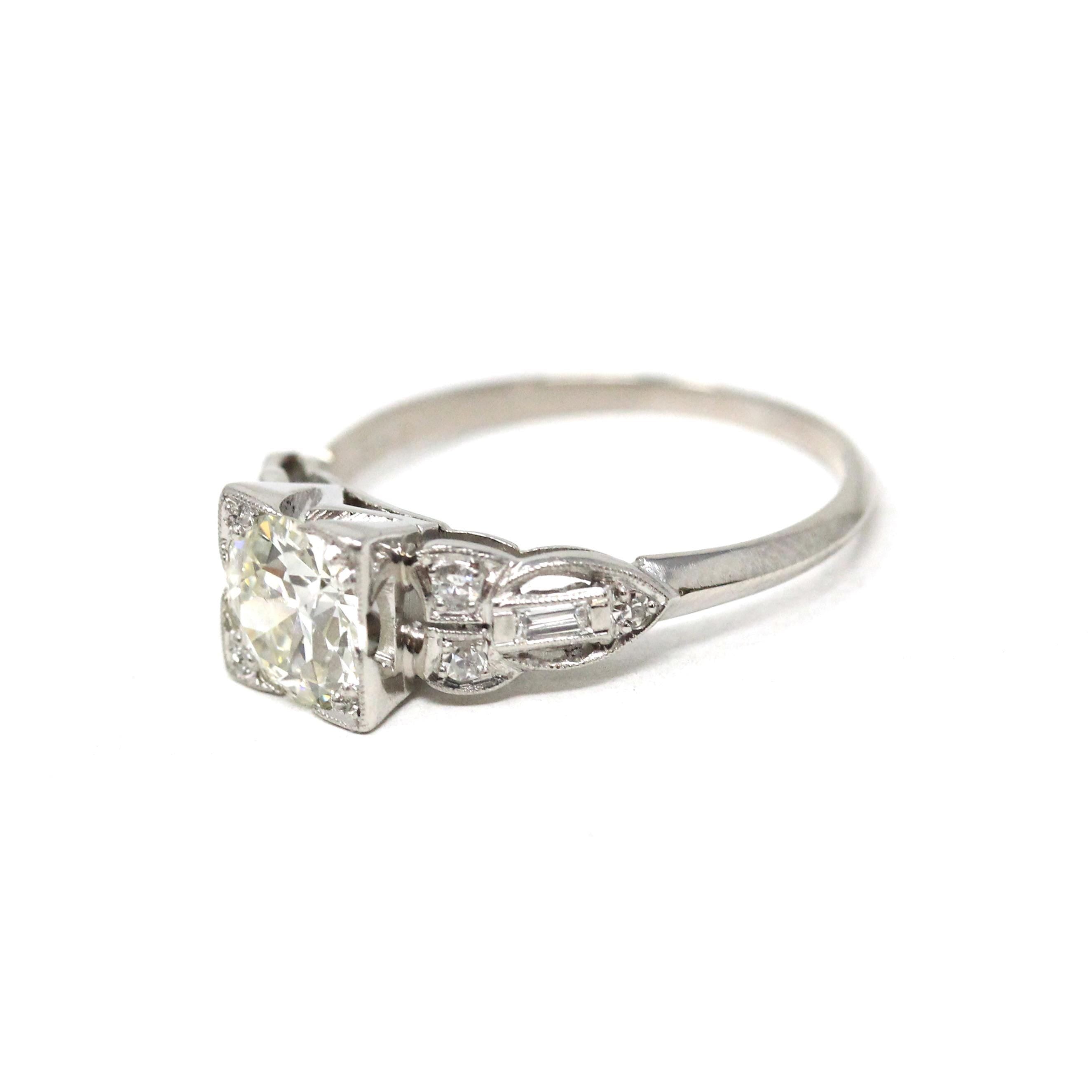 Art Deco Engagement Ring - Vintage Platinum 1.25 CTW Natural Diamonds - Circa 1930s Era Handmade Geometric Size 7 Fine Bridal Report Jewelry