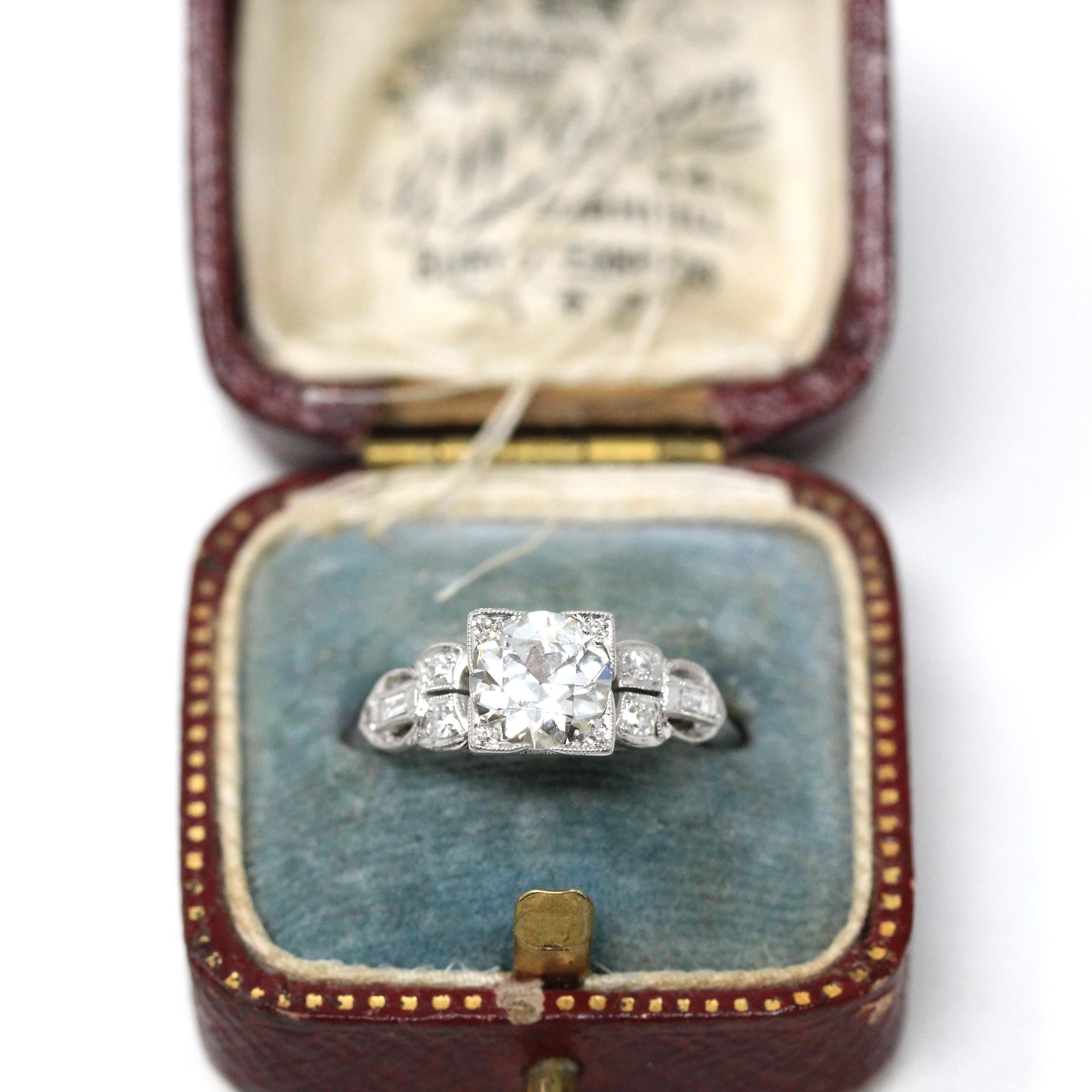 Art Deco Engagement Ring - Vintage Platinum 1.25 CTW Natural Diamonds - Circa 1930s Era Handmade Geometric Size 7 Fine Bridal Report Jewelry