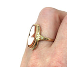 Vintage Cameo Ring - Mid Century 10k Yellow Gold Carved Oval Orange Shell Woman's Profile - Circa 1940s Era Size 6 3/4 Fine Fashion Jewelry