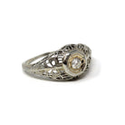 Vintage Diamond Ring - Art Deco 18k White Gold Natural Solitaire Engagement - Circa 1930s Era Size 5 3/4 Bow Flower Filigree Fine Jewelry