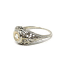 Vintage Diamond Ring - Art Deco 18k White Gold Natural Solitaire Engagement - Circa 1930s Era Size 5 3/4 Bow Flower Filigree Fine Jewelry