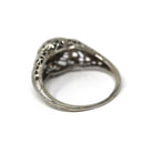 Vintage Diamond Ring - Art Deco 18k White Gold Natural Solitaire Engagement - Circa 1930s Era Size 5 3/4 Bow Flower Filigree Fine Jewelry