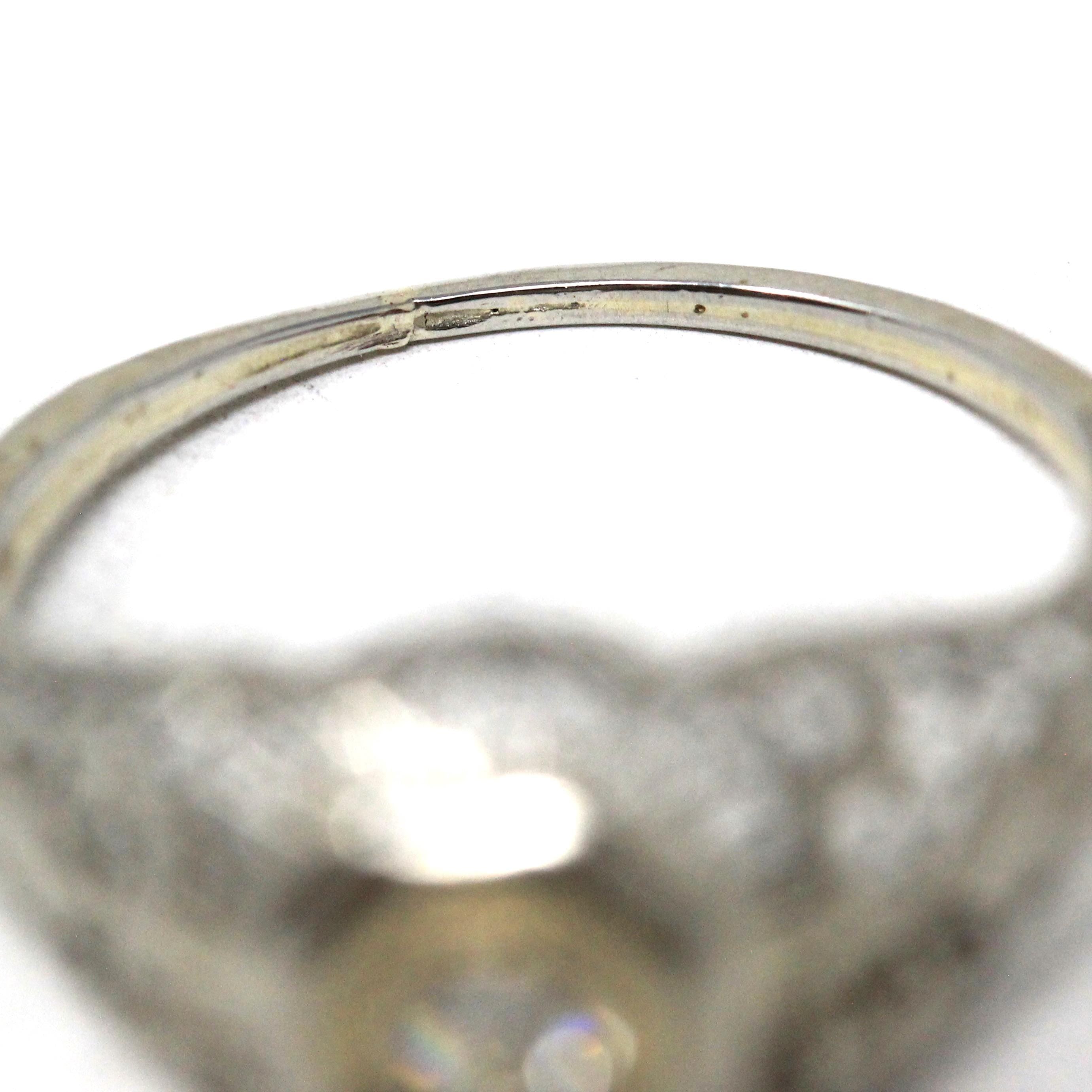 Vintage Diamond Ring - Art Deco 18k White Gold Natural Solitaire Engagement - Circa 1930s Era Size 5 3/4 Bow Flower Filigree Fine Jewelry