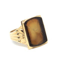 Chalcedony Intaglio Ring - Vintage 10k Yellow Gold Carved Brown Gemstone Warrior - Circa 1950s Era Size 8 3/4 Unisex Fine Statement Jewelry
