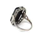 Vintage Cameo Ring - Art Deco 14k White Gold Genuine Carved Black & White Onyx Gemstone - Circa 1930s Era Statement Woman's Profile Jewelry