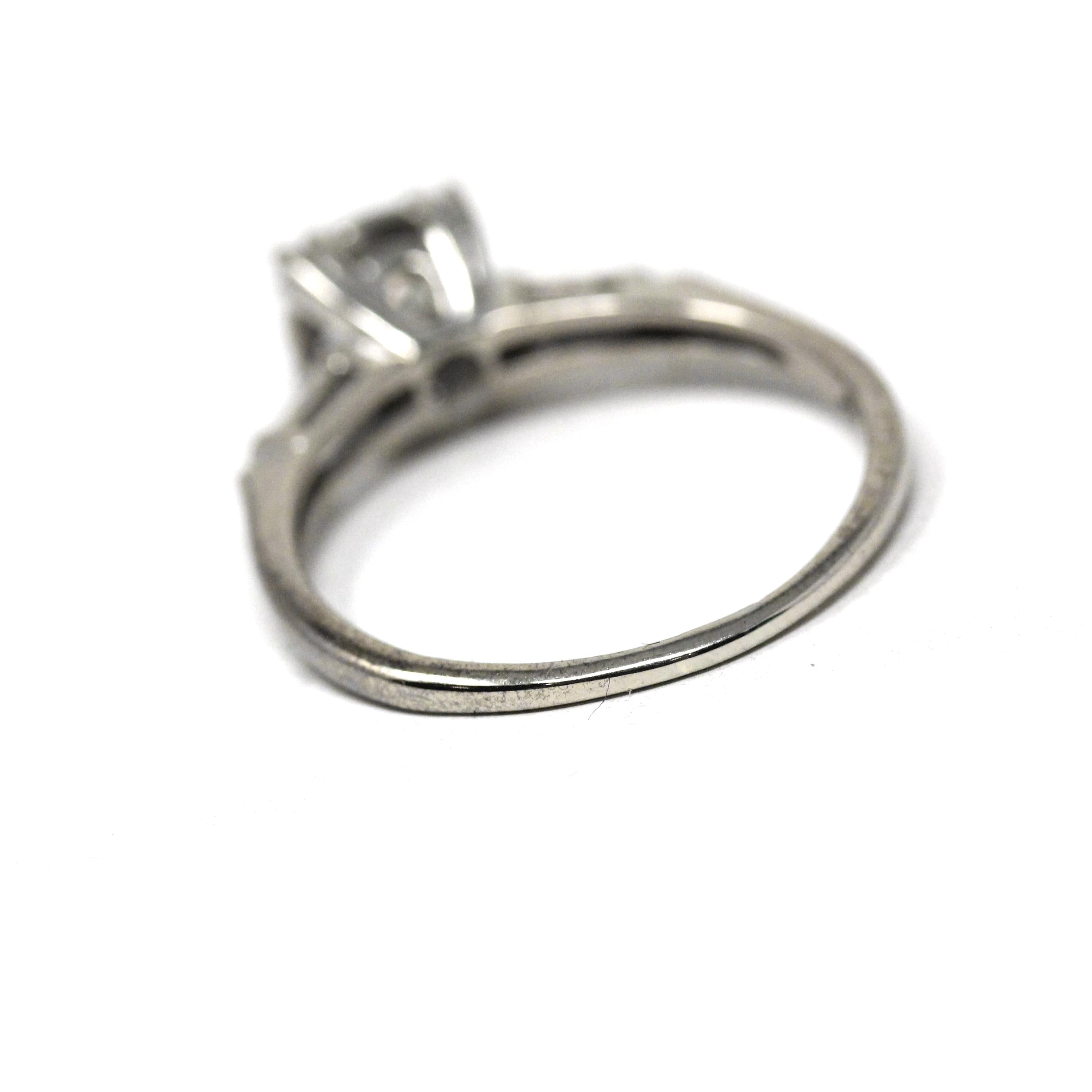 Mid Century Engagement Ring - Vintage 14k White Gold Natural Diamond Illusion Head Solitaire - Circa 1950s Era Tapered Baguette Fine Jewelry