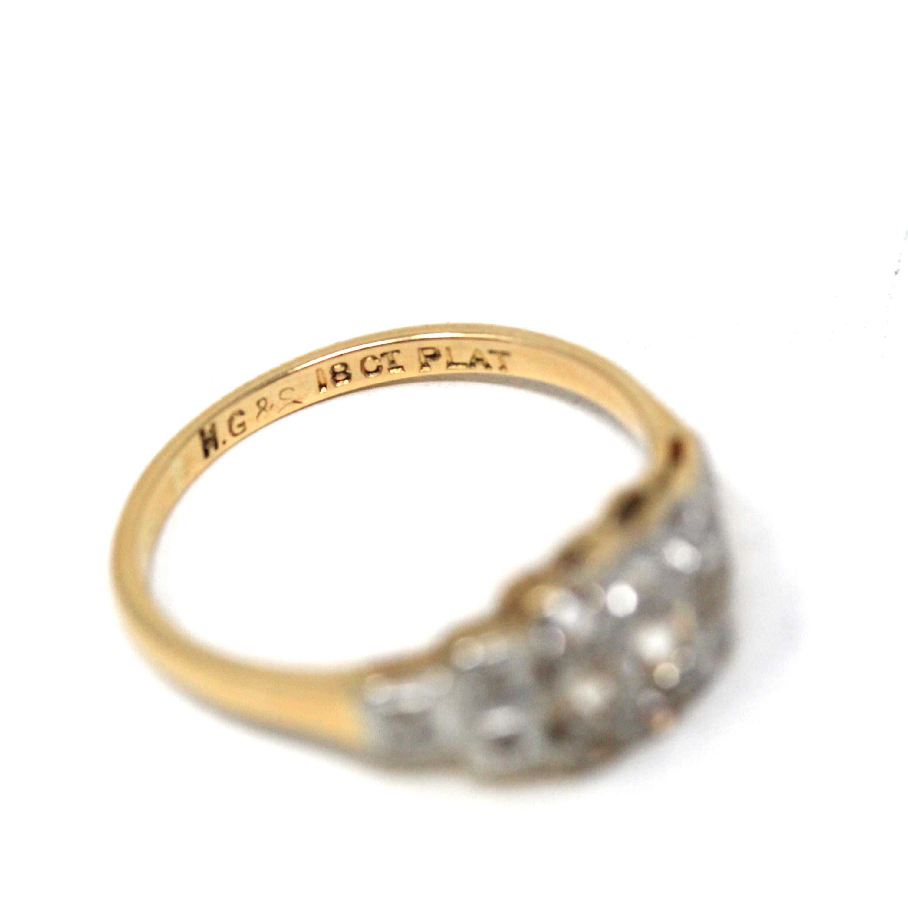 Vintage Cluster Ring - 18k Yellow Gold & Platinum Zircon, Sapphire, Created Spinel White Gemstones - Circa 1940s Era Size 5.5 Fine Jewelry