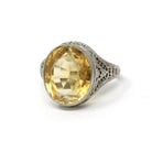 Natural Citrine Ring - Art Deco 14k White Gold Oval Faceted Gemstone - Vintage Circa 1930s Era Size 5 3/4 November Birthstone Fine Jewelry