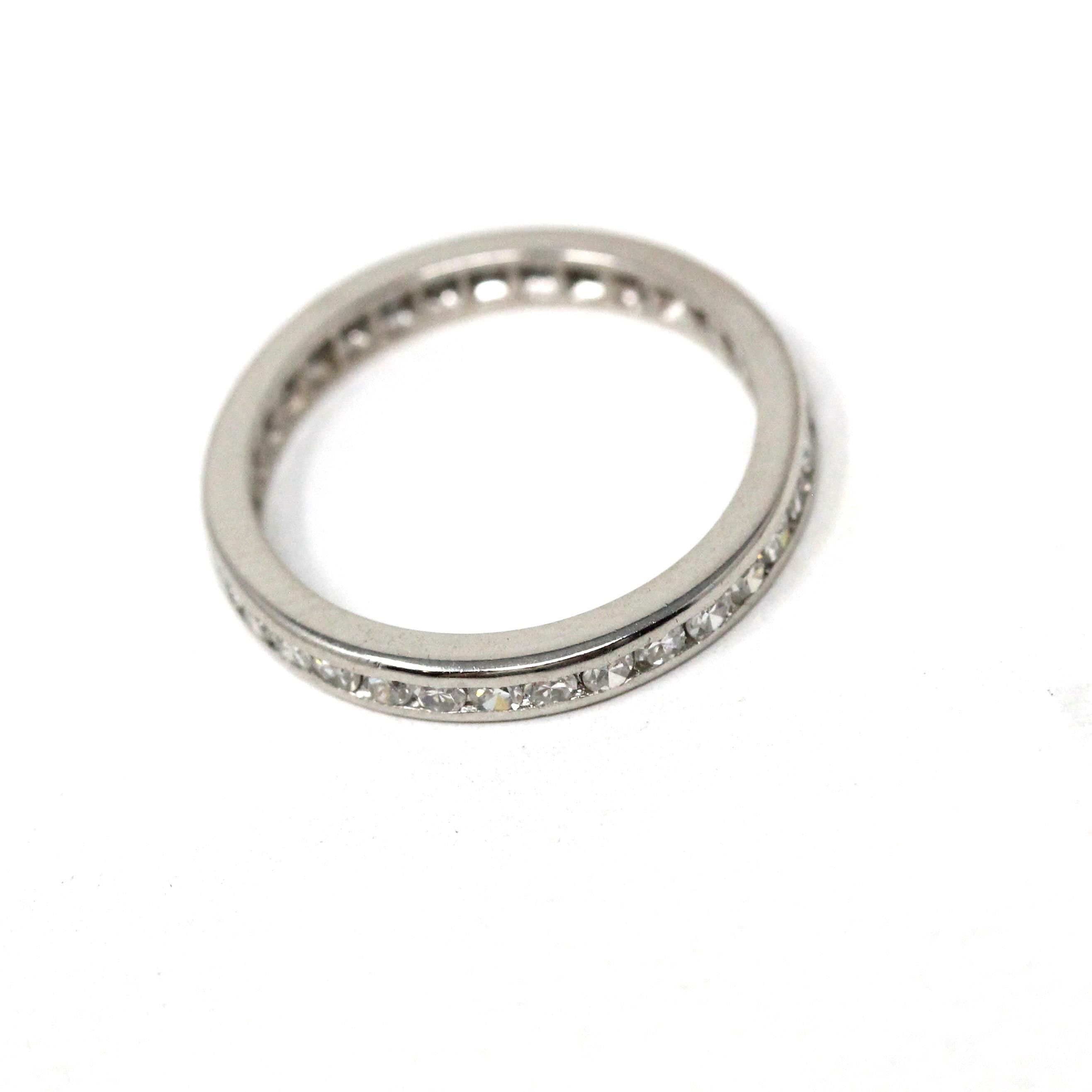 Diamond Eternity Band - Mid Century Era Platinum Channel Natural Gemstones Wedding Bridal Ring - Vintage Circa 1950s Size 6 Fine 50s Jewelry