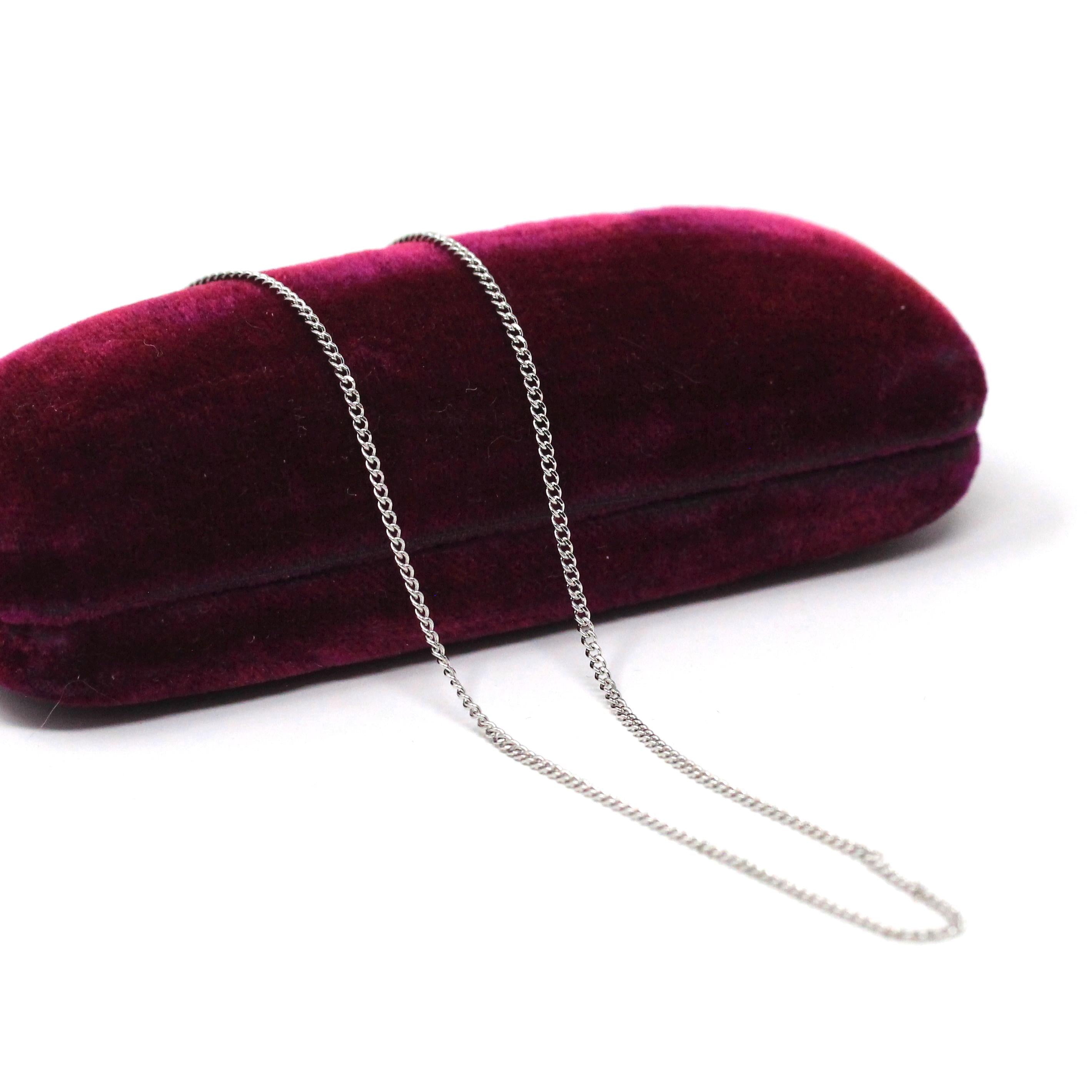 Vintage Chain Necklace - Retro 14k White Gold 24 Inch Spring Ring Clasp Curb Link Style - Circa 1960s Era Fine Unisex Mens Accessory Jewelry